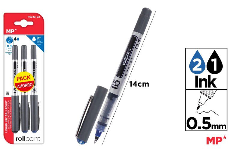 Bolígrafo de tinta líquida PE242 de 0,5 mm, bolígrafo de punta recta y punta redonda.