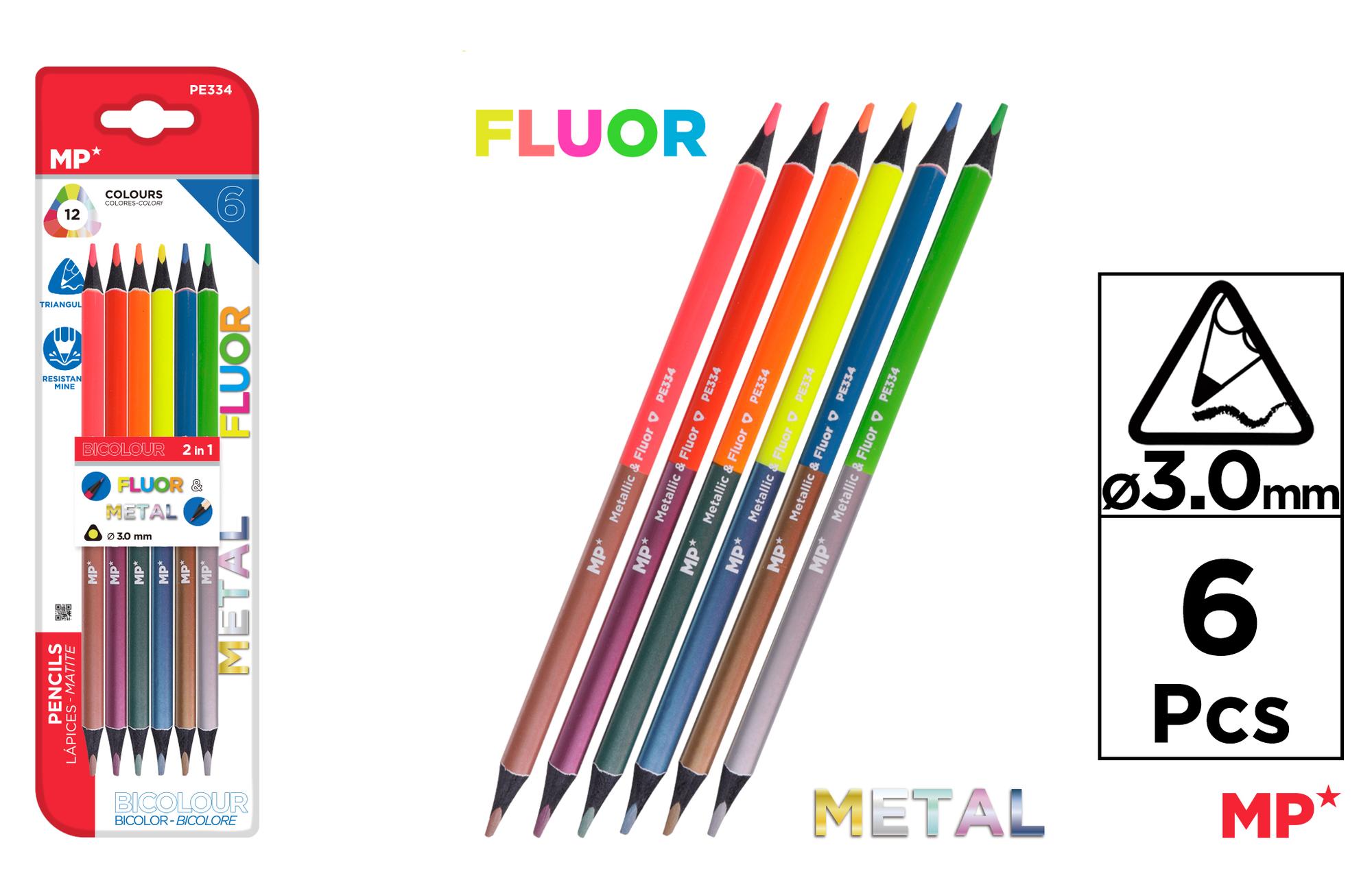 LÁPICES BICOLOR METAL Y FLUOR 6 Uds.