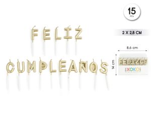 Velas Feliz Cumpleaños 15 piezas Dorado