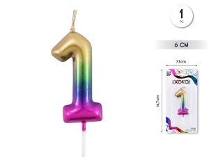 Vela clásica con número de 8,5 cm multicolor Numero 1
