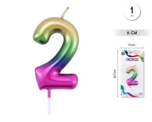 Vela clásica con número de 8,5 cm multicolor Numero 2