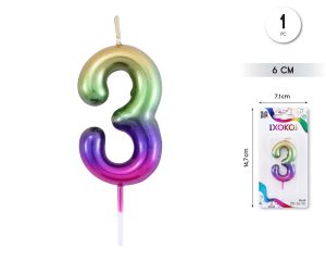 Vela clásica con número de 8,5 cm multicolor Numero 3