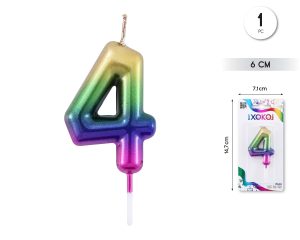 Vela clásica con número de 8,5 cm multicolor Numero 4