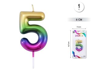 Vela clásica con número de 8,5 cm multicolor Numero 5