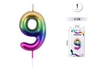 Vela clásica con número de 8,5 cm multicolor Numero 9