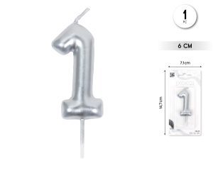 Vela clásica con número de 8,5 cm plata Numero 1