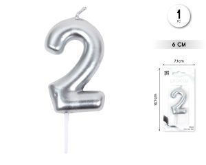 Vela clásica con número de 8,5 cm plata Numero 2