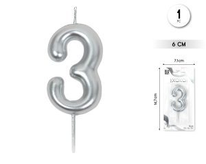 Vela clásica con número de 8,5 cm plata Numero 3