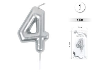 Vela clásica con número de 8,5 cm plata Numero 4