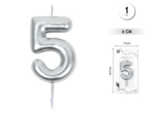 Vela clásica con número de 8,5 cm plata Numero 5