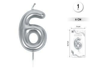 Vela clásica con número de 8,5 cm plata Numero 6