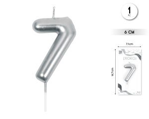 Vela clásica con número de 8,5 cm plata Numero 7