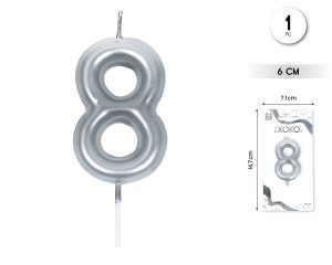 Vela clásica con número de 8,5 cm plata Numero 8