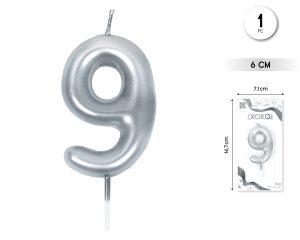 Vela clásica con número de 8,5 cm plata Numero 9