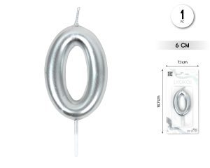 Vela clásica con número de 8,5 cm plata Numero 0