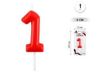 Vela clásica con número de 8,5 cm rojo Numero 1