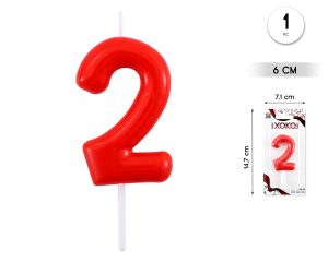 Vela clásica con número de 8,5 cm rojo Numero 2