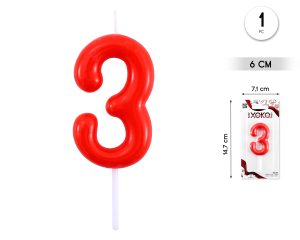 Vela clásica con número de 8,5 cm rojo Numero 3