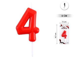 Vela clásica con número de 8,5 cm rojo Numero 4