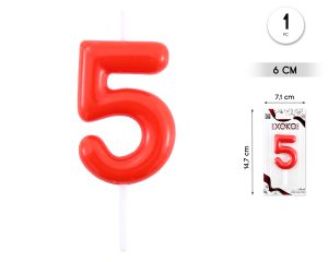 Vela clásica con número de 8,5 cm rojo Numero 5