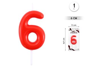 Vela clásica con número de 8,5 cm rojo Numero 6