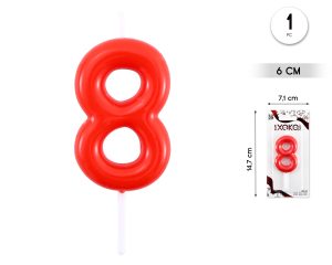 Vela clásica con número de 8,5 cm rojo Numero 8