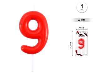 Vela clásica con número de 8,5 cm rojo Numero 9