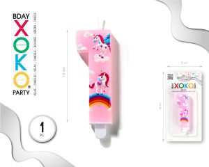 Vela clásica con número de 8,5 cm rosa unicornio Numero 1