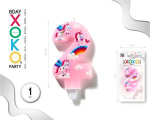 Vela clásica con número de 8,5 cm rosa unicornio Numero 2