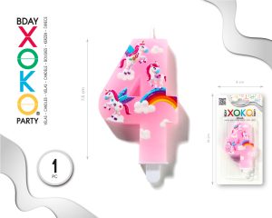Vela clásica con número de 8,5 cm rosa unicornio Numero 4