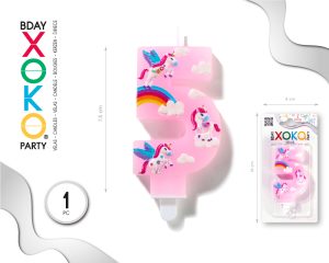 Vela clásica con número de 8,5 cm rosa unicornio Numero 5