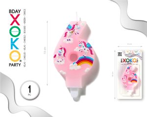 Vela clásica con número de 8,5 cm rosa unicornio Numero 6
