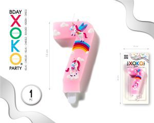 Vela clásica con número de 8,5 cm rosa unicornio Numero 7