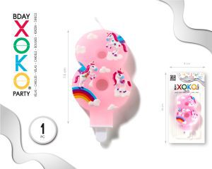 Vela clásica con número de 8,5 cm rosa unicornio Numero 8