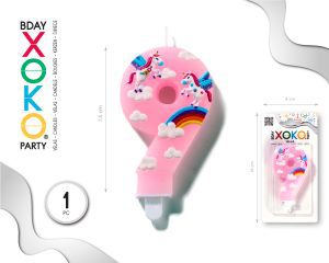 Vela clásica con número de 8,5 cm rosa unicornio Numero 9