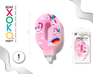 Vela clásica con número de 8,5 cm rosa unicornio Numero 0