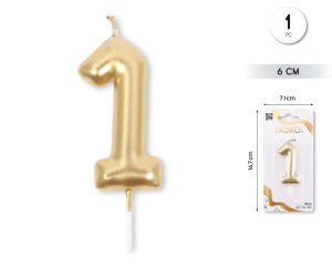 Vela clásica con número de 8,5 cm dorado Numero 1