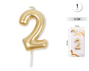 Vela clásica con número de 8,5 cm dorado Numero 2