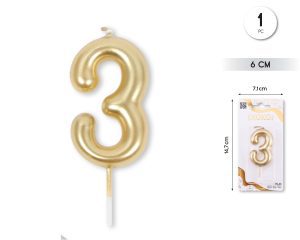 Vela clásica con número de 8,5 cm dorado Numero 3