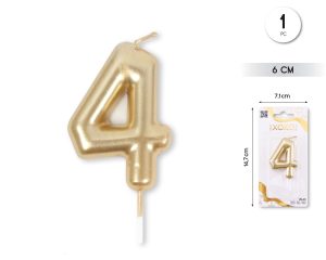 Vela clásica con número de 8,5 cm dorado Numero 4