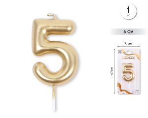 Vela clásica con número de 8,5 cm dorado Numero 5