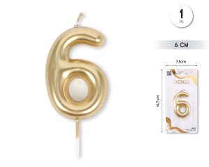 Vela clásica con número de 8,5 cm dorado Numero 6