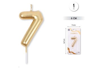 Vela clásica con número de 8,5 cm dorado Numero 7