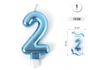 Vela clásica con número de 8,5 cm Azul Claro Numero 2