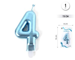 Vela clásica con número de 8,5 cm Azul Claro Numero 4