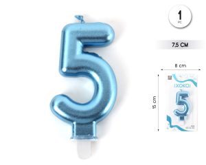 Vela clásica con número de 8,5 cm Azul Claro Numero 5