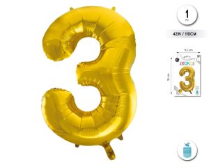 Globo Hinchable con Helio Dorado Numero 3 110 Cm