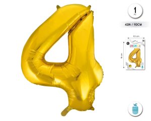 Globo Hinchable con Helio Dorado Numero 4 110 Cm
