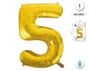 Globo Hinchable con Helio Dorado Numero 5 110 Cm
