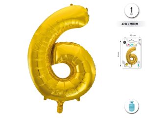 Globo Hinchable con Helio Dorado Numero 6 110 Cm